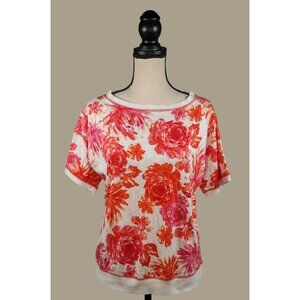 Jones NY Sport 100% Cotton Orange Multi Floral Top Size Large Petite NWT